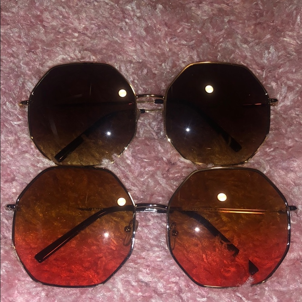 Ombré hexagon shaped sunglasses dustbags included